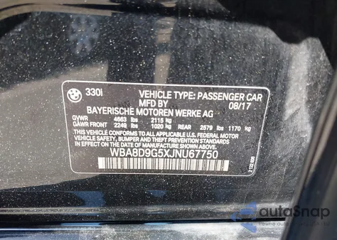 2018 BMW 330I xDrive z USA, uszkodzony, nr VIN WBA8D9G5XJNU67750